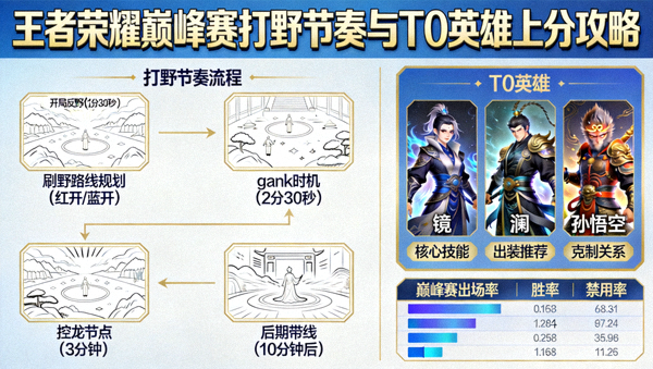 王者荣耀巅峰赛打野节奏与T0英雄上分攻略配图